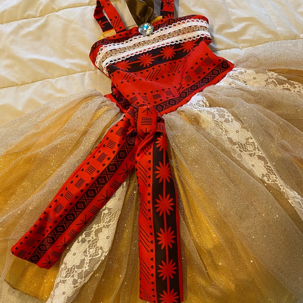 Charming Red and Gold Kids Moana Costume - Picture 3 of 7